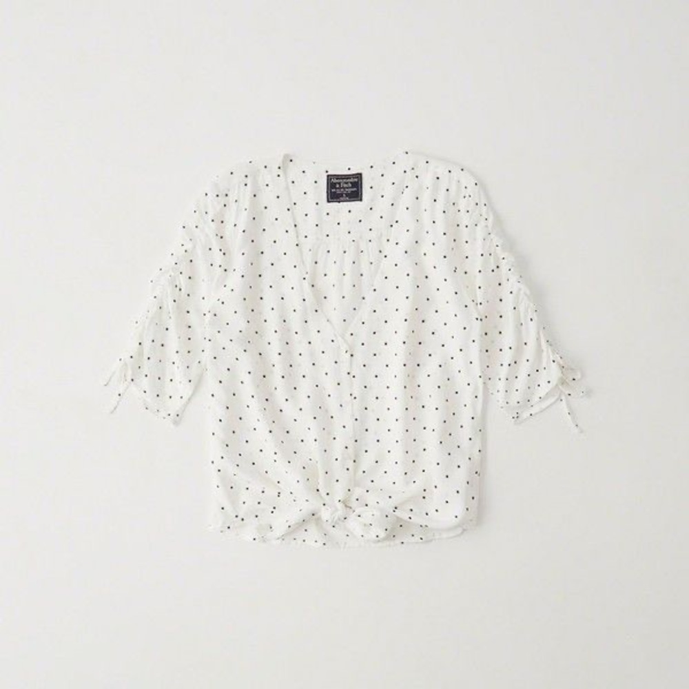 Abercrombie & Fitch Tie-Front Polka Dot Blouse